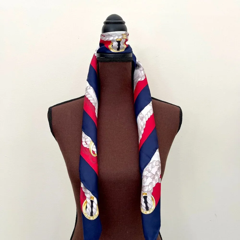 New Gucci Scarf GG Logo Ropes Print Nautical Style Silk Wrap